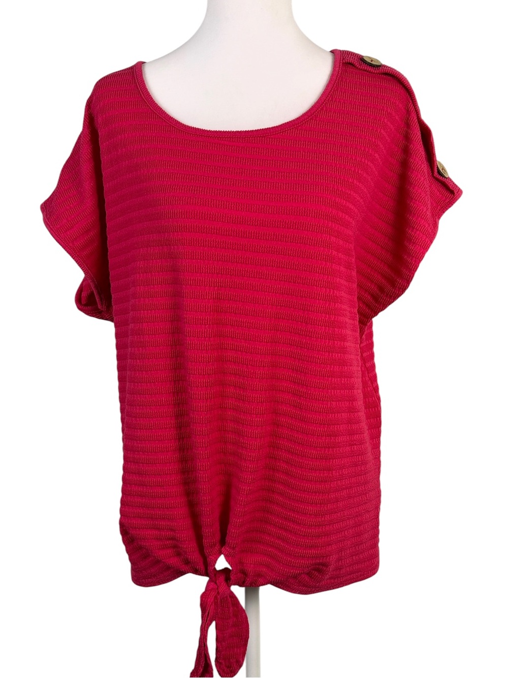Wilde Crinkle Textured Knot-Hem Short Sleeve Tunic in Raspberry Pink Size L